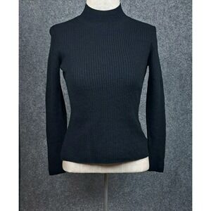 Halston 100% Extra Fine Merino Wool sweater black turtle neck Size Medium